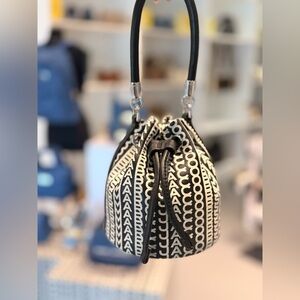 NWT Marc Jacobs lamb leather Mini Bucket Bag - Black And White Monogram